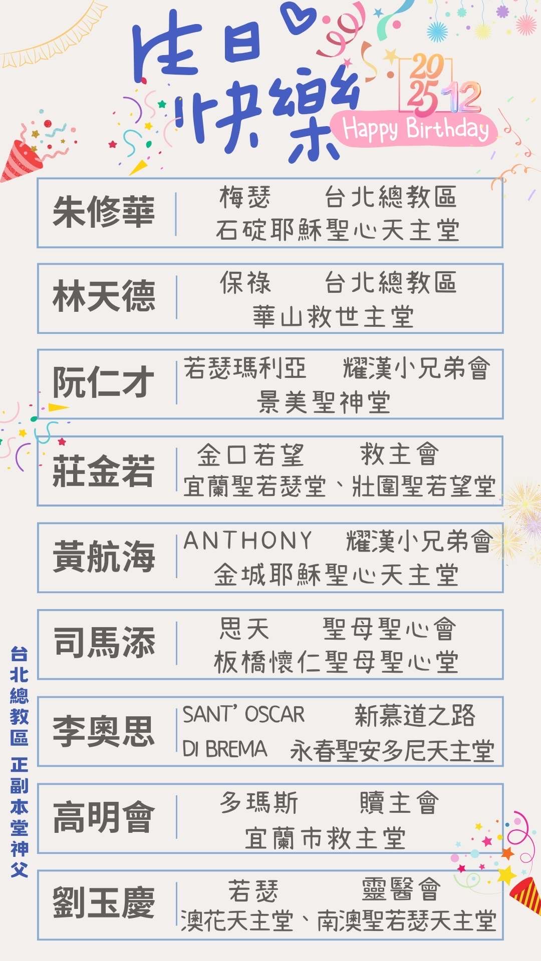 為我們敬愛的神職人員祈禱~12月份